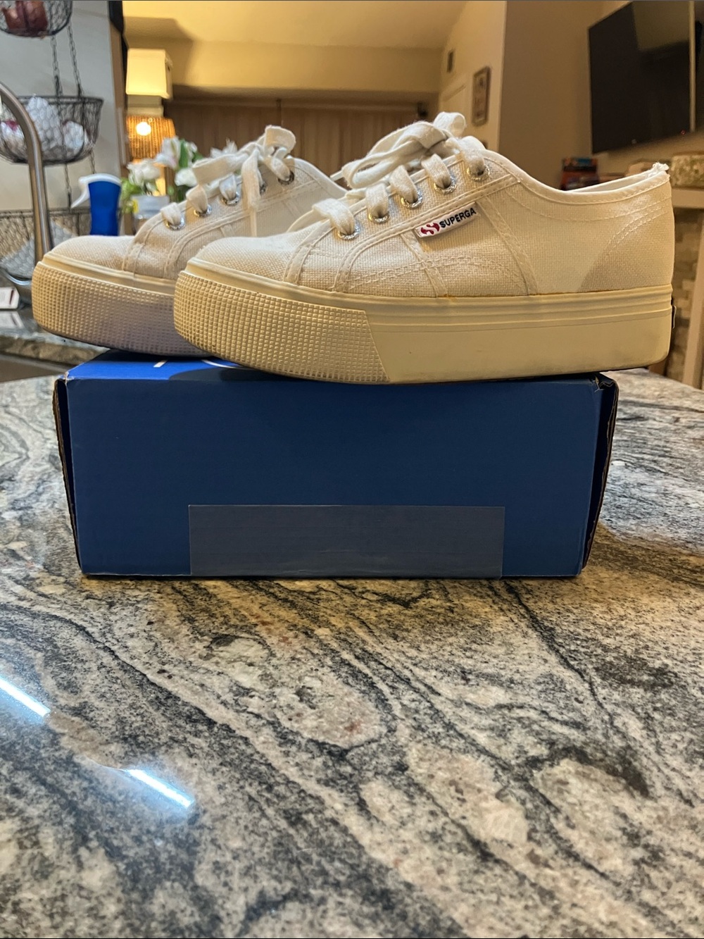 Superga White Platform Lace-Up Sneakers